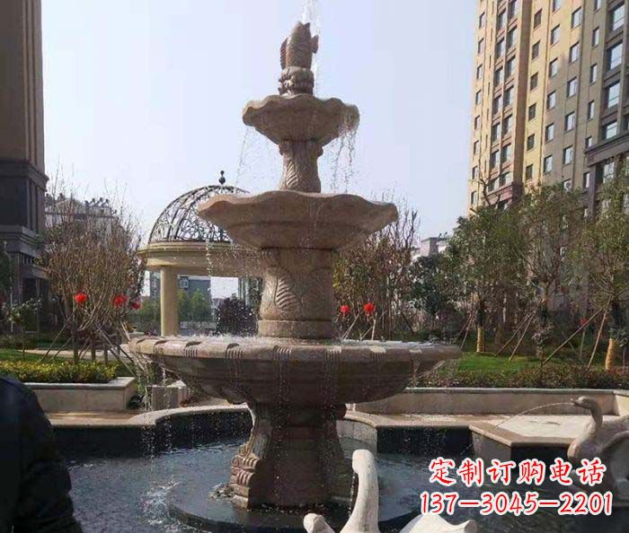 沧州小区景观晚霞红鲤鱼石雕喷泉