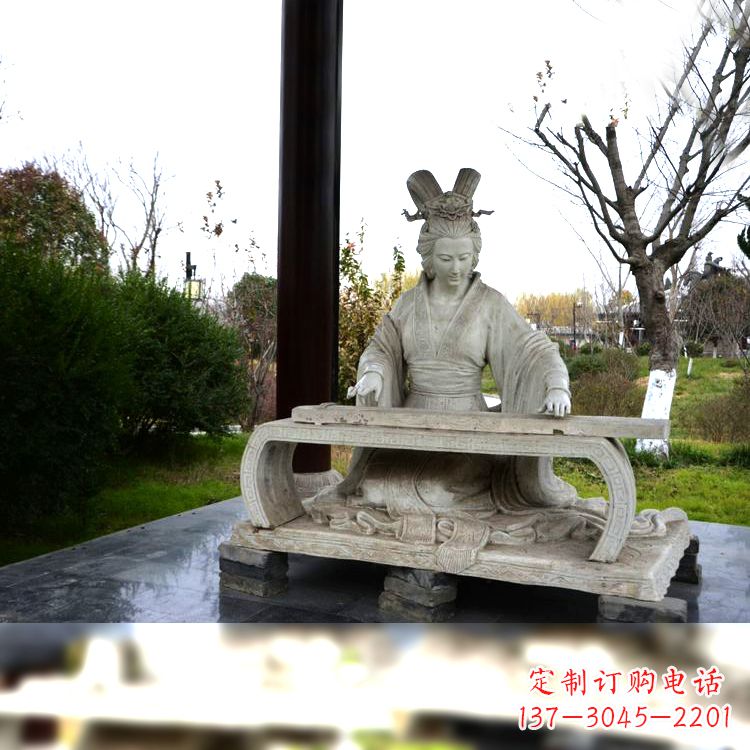 沧州虞姬弹琴雕塑-公园古代人物著名美女情景雕塑