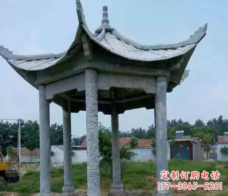 沧州园林仿古六角凉亭景观石雕