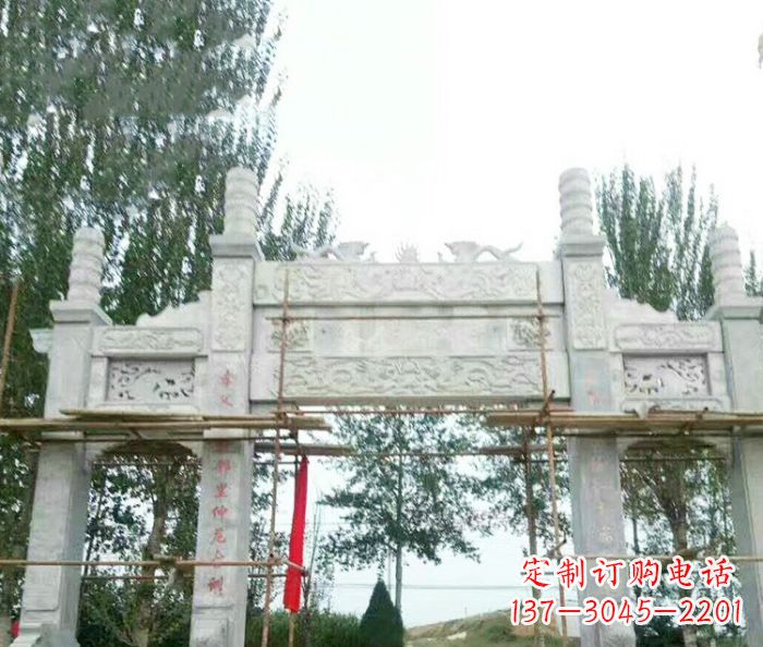 沧州园林仿古三门牌坊石雕 (3)