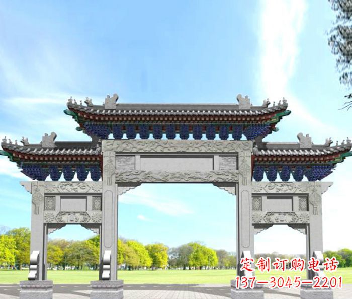 沧州园林景观仿古三门石牌坊