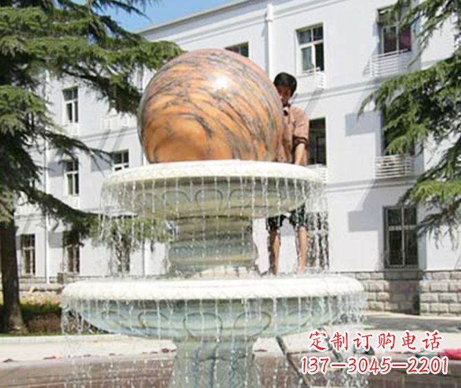 沧州园林景观晚霞红风水球喷泉石雕 (2)