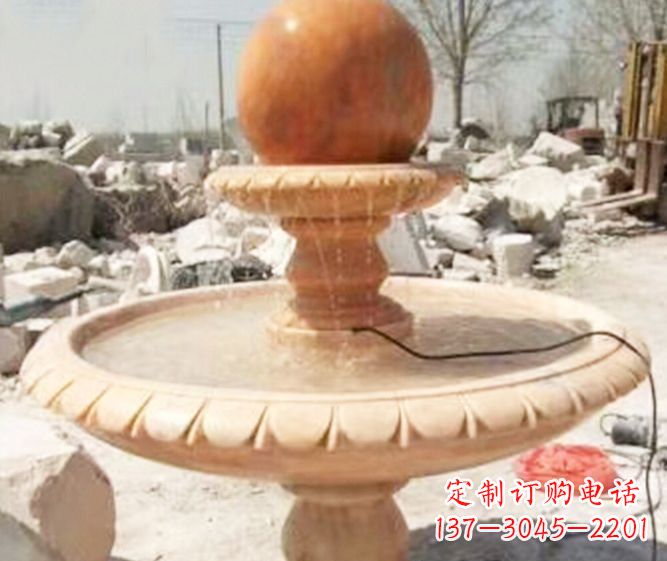 沧州园林景观晚霞红风水球喷泉石雕 (3)