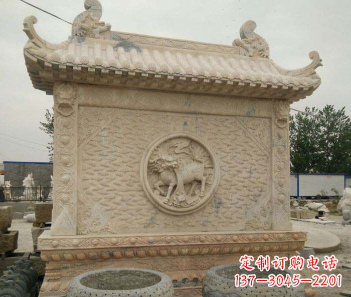 沧州园林景观晚霞红石雕影壁