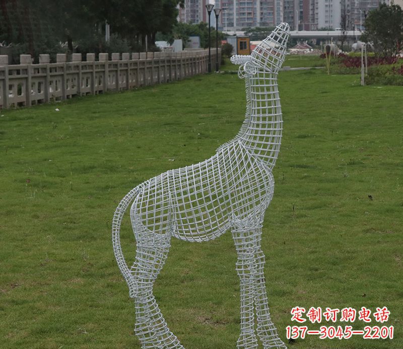 沧州园林镂空仰头麋鹿不锈钢雕塑