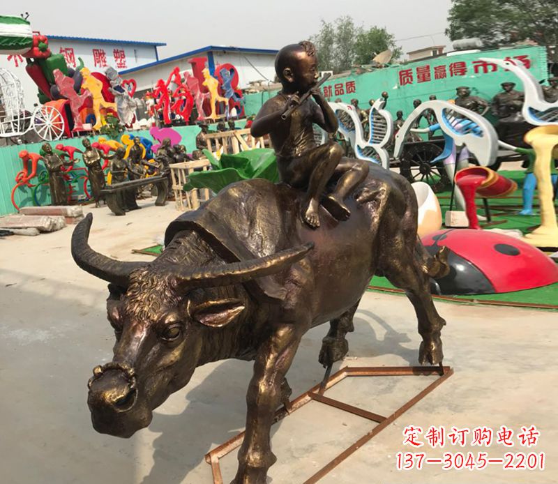 沧州园林牧童骑牛铜雕塑