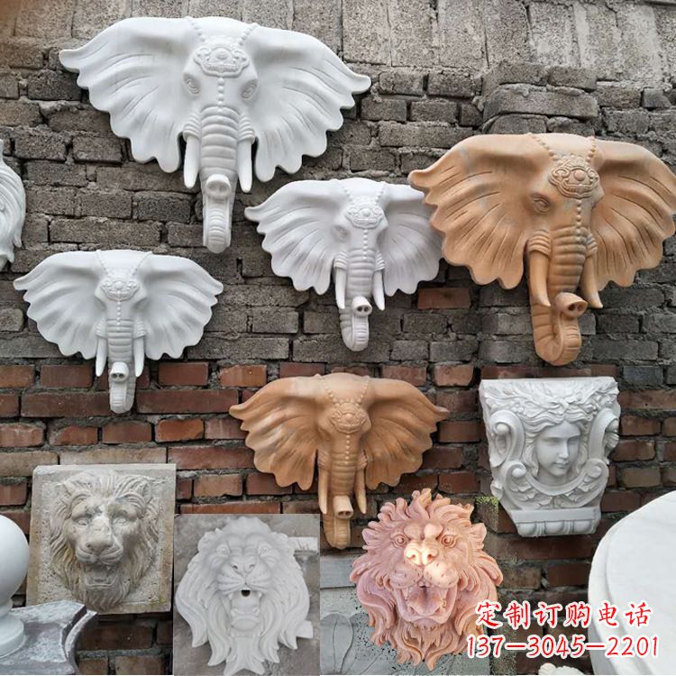 沧州园林喷水壁挂大象头部雕塑