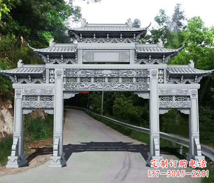沧州园林三门石牌坊景观石雕