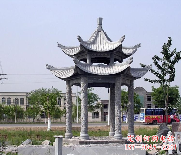 沧州园林双层仿古凉亭石雕