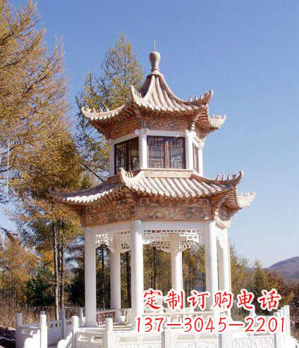 沧州园林双层石凉亭景观石雕 (2)