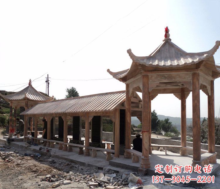 沧州园林晚霞红长廊凉亭景观石雕