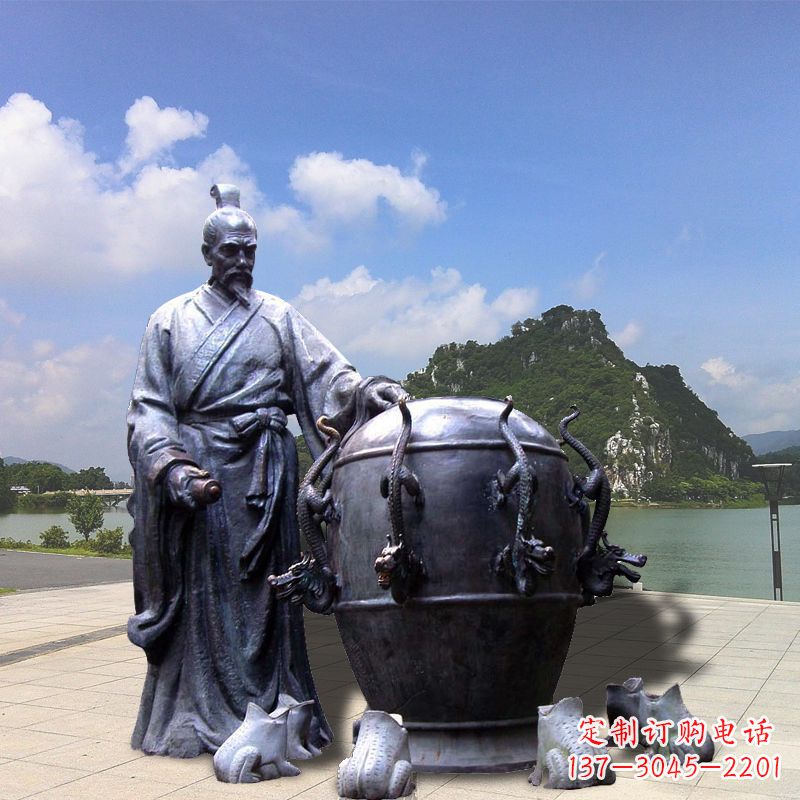 沧州张衡地动仪地震仪雕塑-玻璃钢仿铜历史名人情景雕塑
