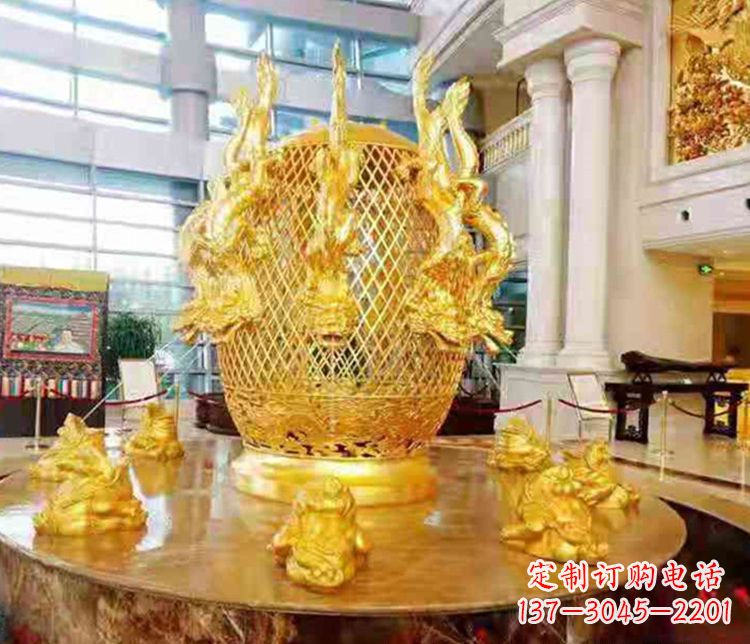 沧州张衡地动仪企业景观雕塑摆件纯铜鎏金古仪器