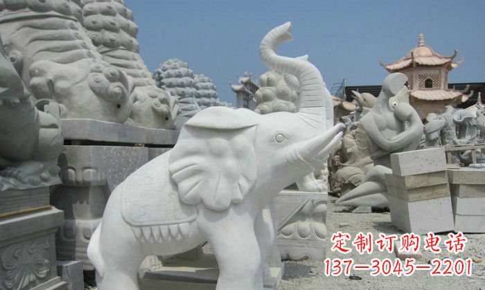 沧州招财动物汉白玉长鼻小象石雕