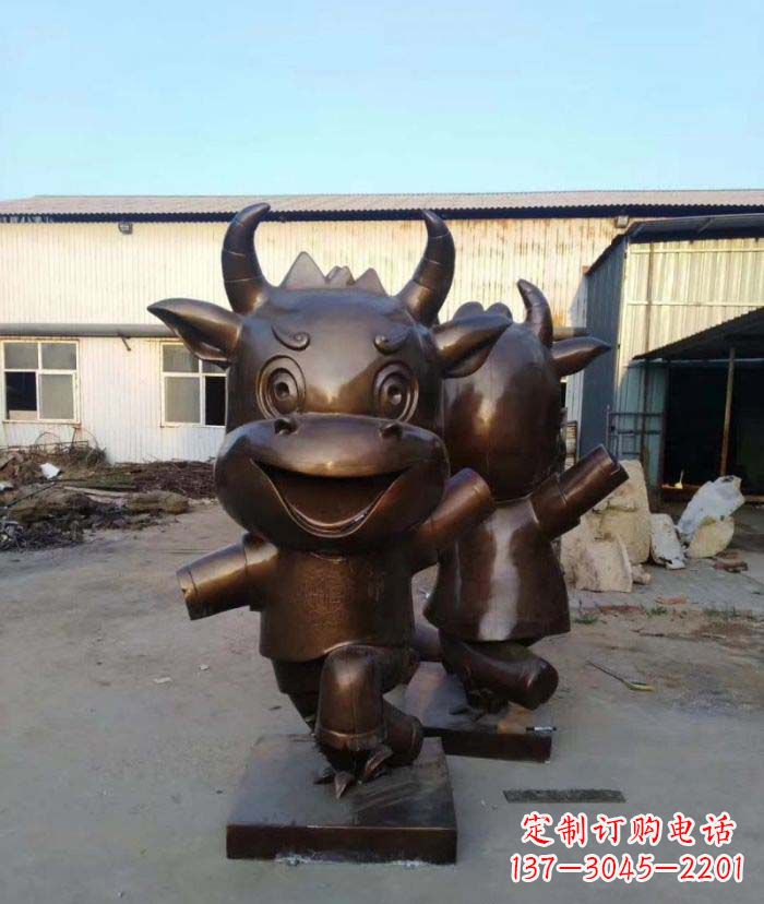 沧州招财牛玻璃钢仿铜动物雕塑