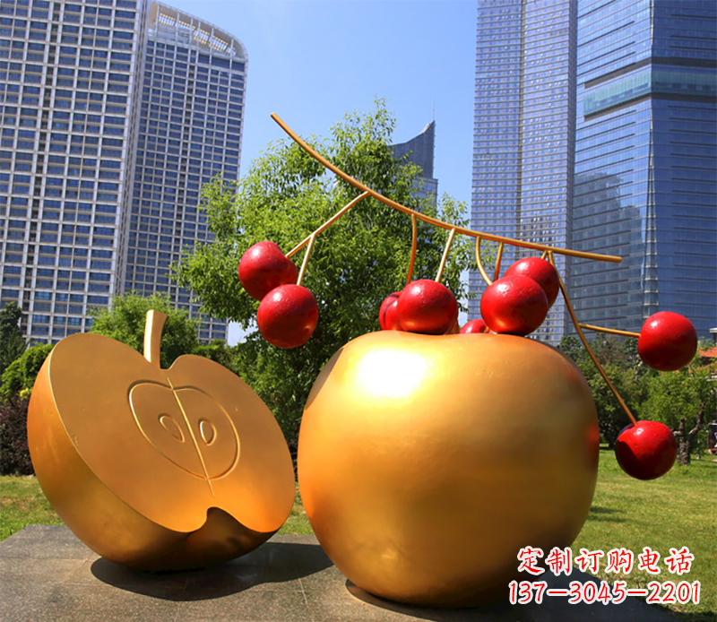 沧州水果雕塑-小区户外喷漆不锈钢水果雕塑